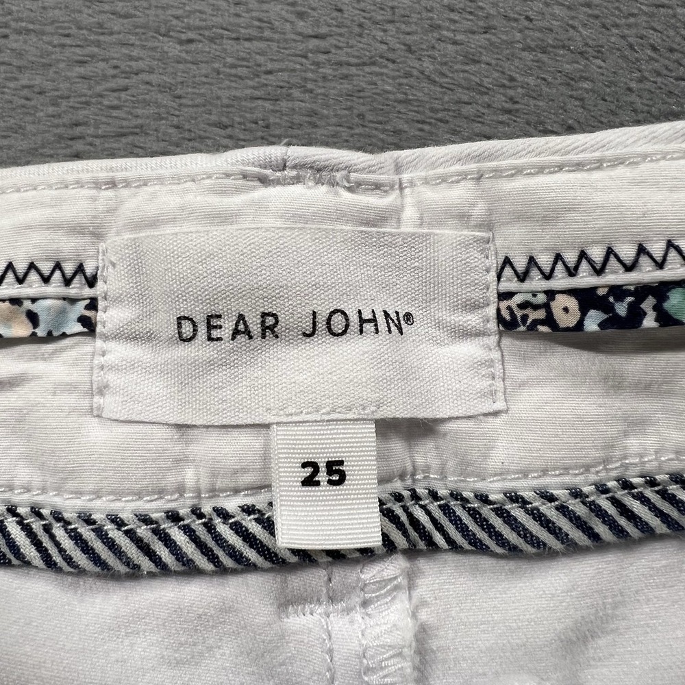 Dear John Shorts Womens 25 White Hampton 4" Cuffed Chino Mid Rise Pockets - Picture 3 of 12